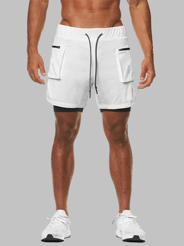 Men's fake two-piece large pocket quick-drying sports shorts