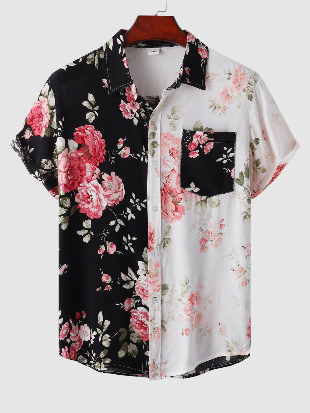 Men's Hawaiian Floral Patchwork Short Sleeve Shirt Swimming Shorts Set