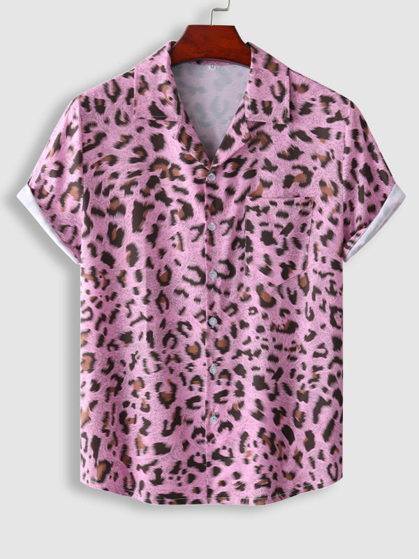 Men's Leopard Print Casual Short Sleeve Shirt