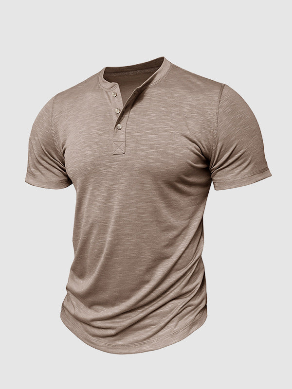 Men's solid color casual henley short-sleeved polo