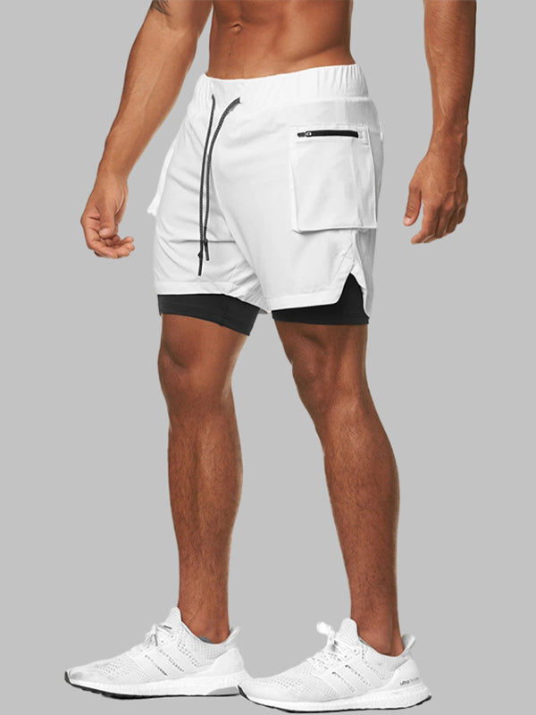 Men's fake two-piece large pocket quick-drying sports shorts