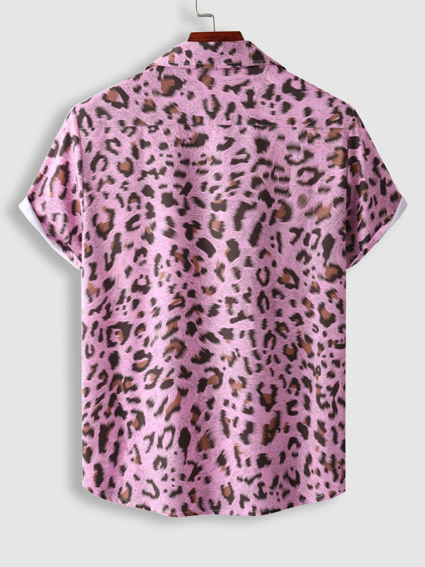 Men's Leopard Print Casual Short Sleeve Shirt