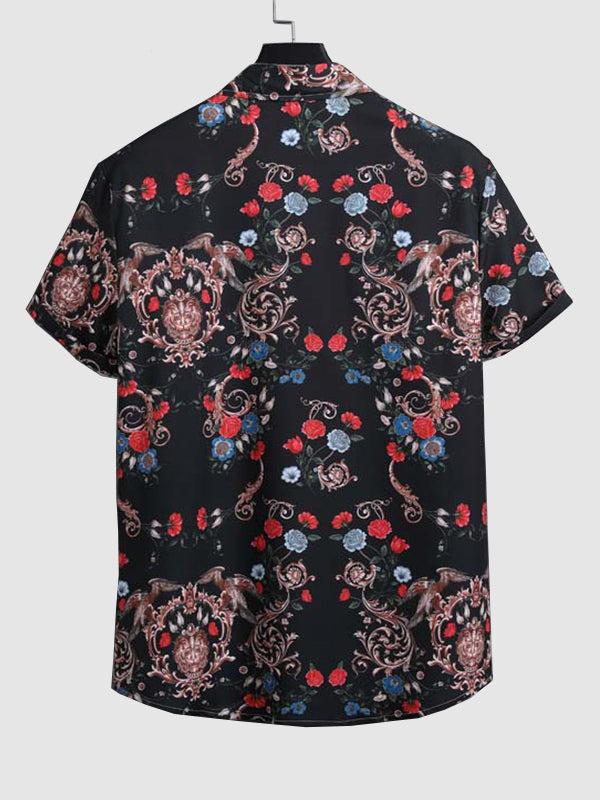 Men's Vintage Paisley Floral Print Short Sleeve Shirt Shorts Set