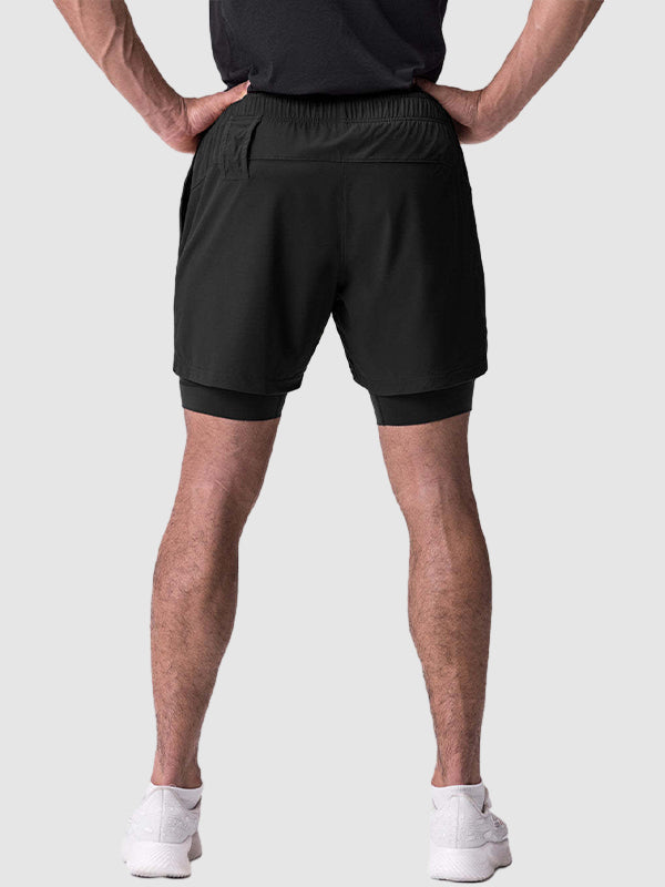 Men's fake two-piece multi-pocket quick-drying sports shorts