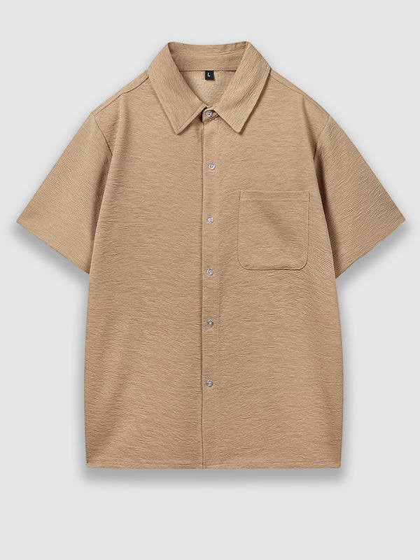 Men's Solid Color Textured Button-Down Short Sleeve Shirt