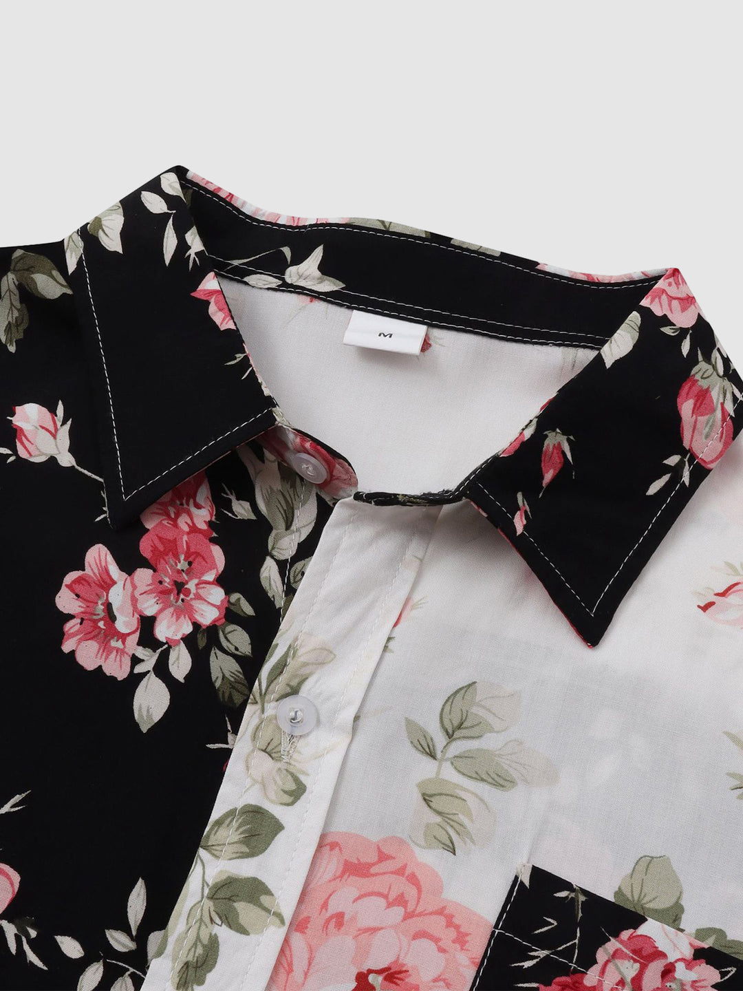 Men's Hawaiian Floral Patchwork Short Sleeve Shirt