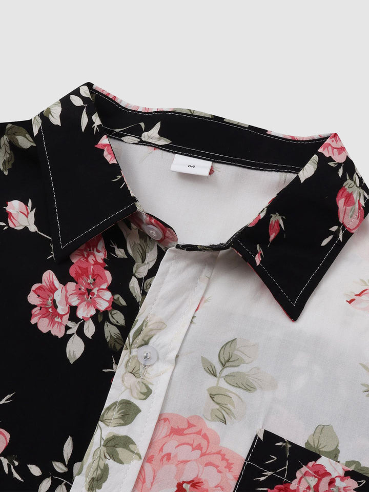 Men's Hawaiian Floral Patchwork Short Sleeve Shirt