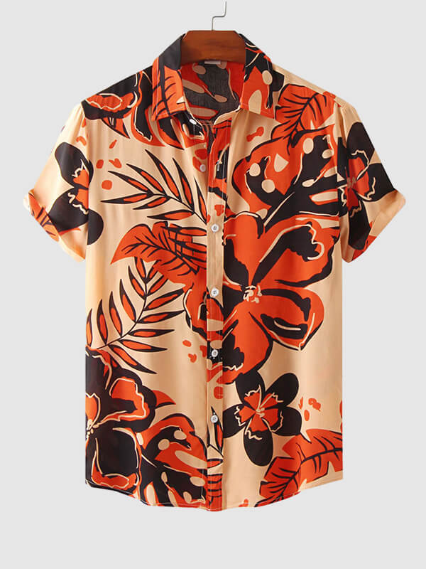 Men's Hawaiian Print Beach Casual Short Sleeve Shirt