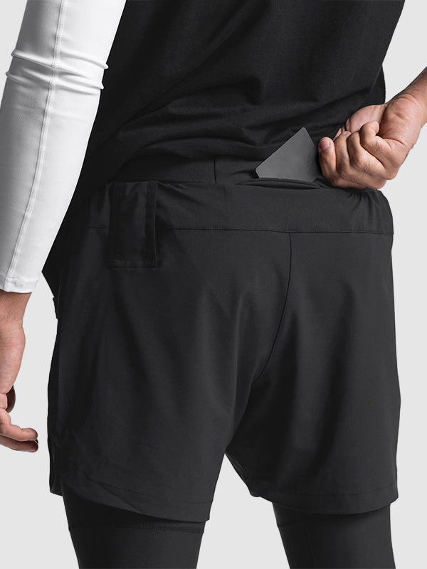 Men's Breathable Fake Two-Piece Trunks Sports Fitness Quick-Drying Casual Elastic  Pants