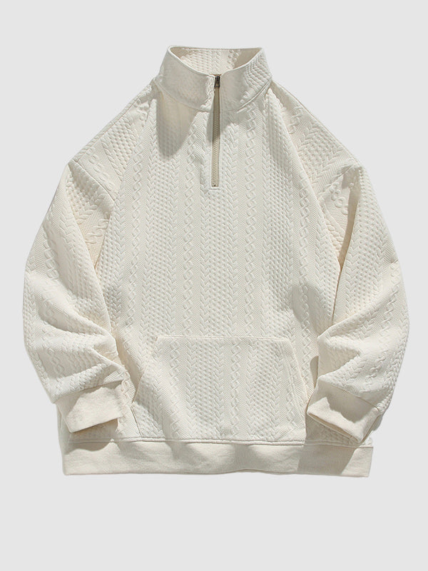 Men's Twisted Texture Quarter-Zip Stand Collar Sweater white 