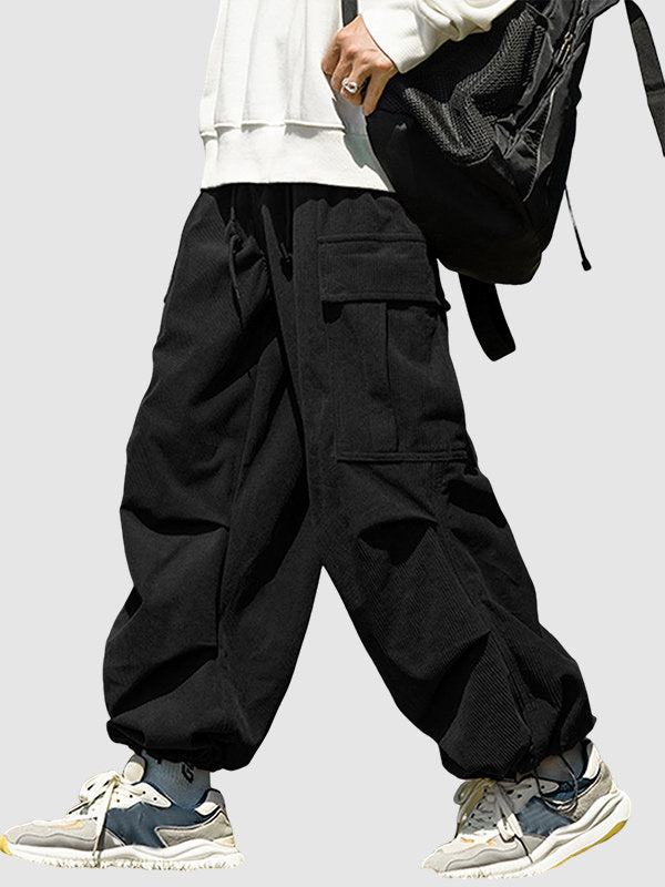 Men's Casual Corduroy Cargo Pants Black