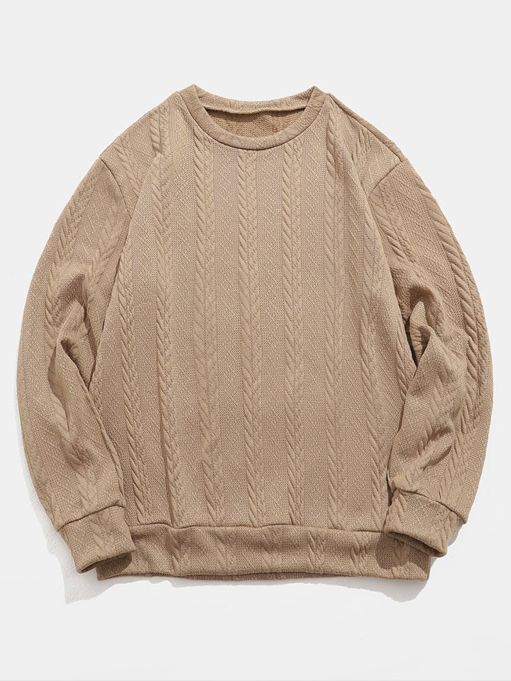 Men's jacquard textured solid color crew neck sweatshirt