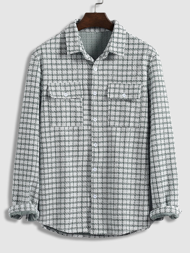 Men's Houndstooth Texture Plaid Casual Long Sleeve Shirt