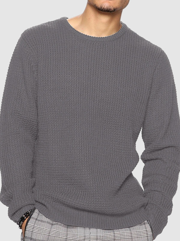 Men's solid color loose fit  knitted crew neck sweater