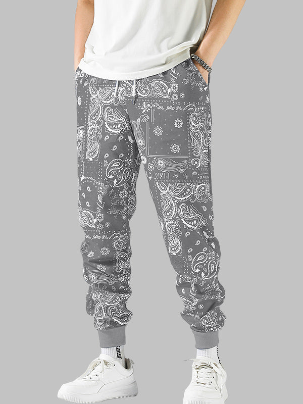 Men's Printed Pattern Elastic Waist Drawstring Casual Pants