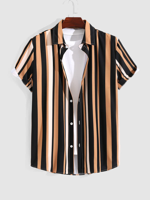 Men's Resort Style Printed Striped Casual Short Sleeve Shirt