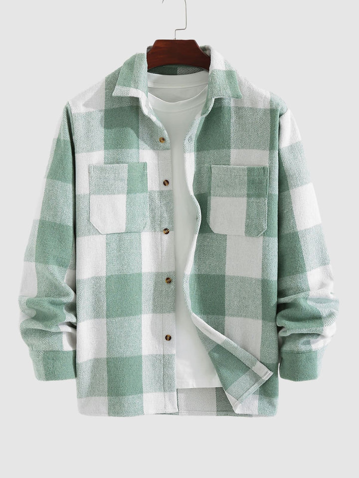 Men's Classic Plaid Wool Blend Button Down Long Sleeve Shirt Jacket