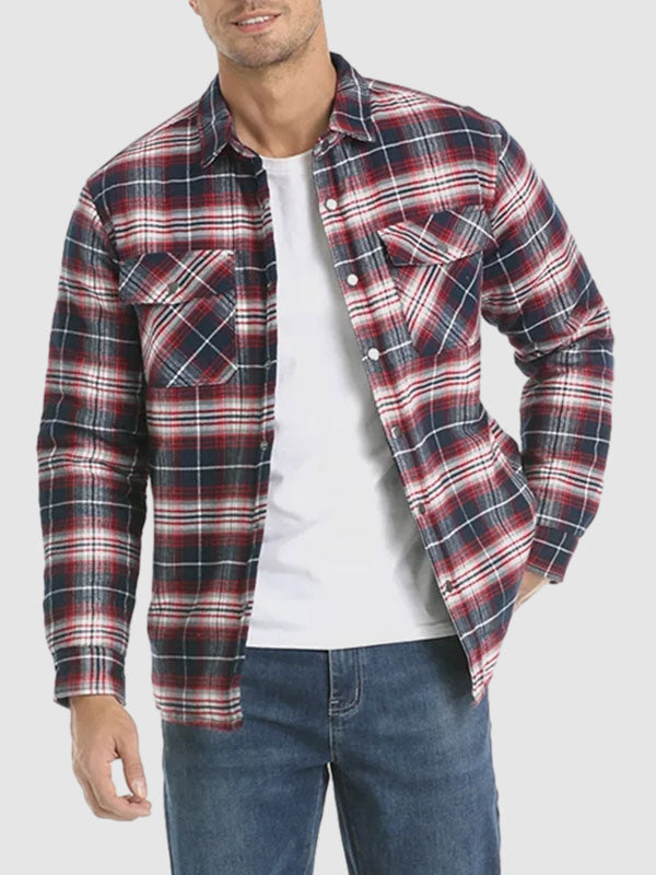 Men's plaid quilted thickened lapel warm shirt jacket