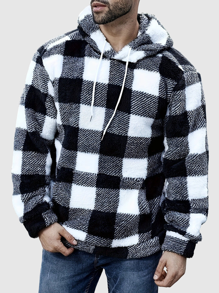 Men's Plaid Casual Fashion Fluffy Fleece Hoodie