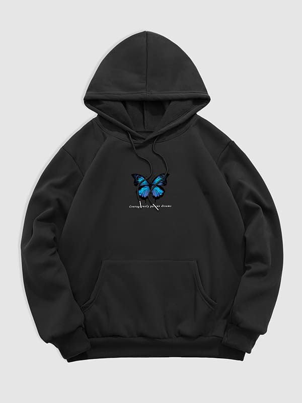 Men's butterfly letter print hoodie black