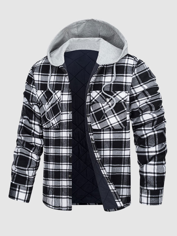 Men's hooded  plaid thickened warm button shirt jacket