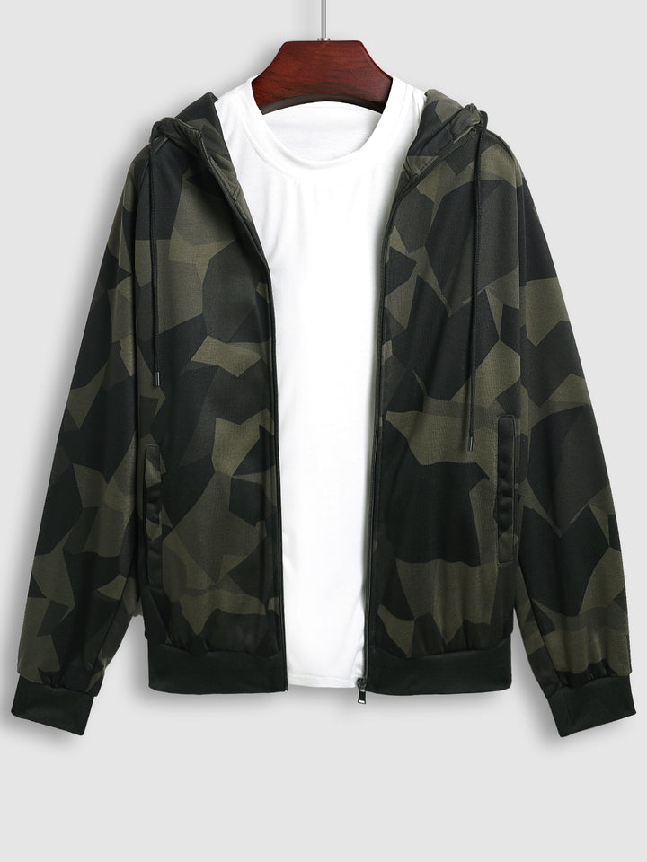 Men's zipper drawstring camouflage cardigan hooded sweatshirt