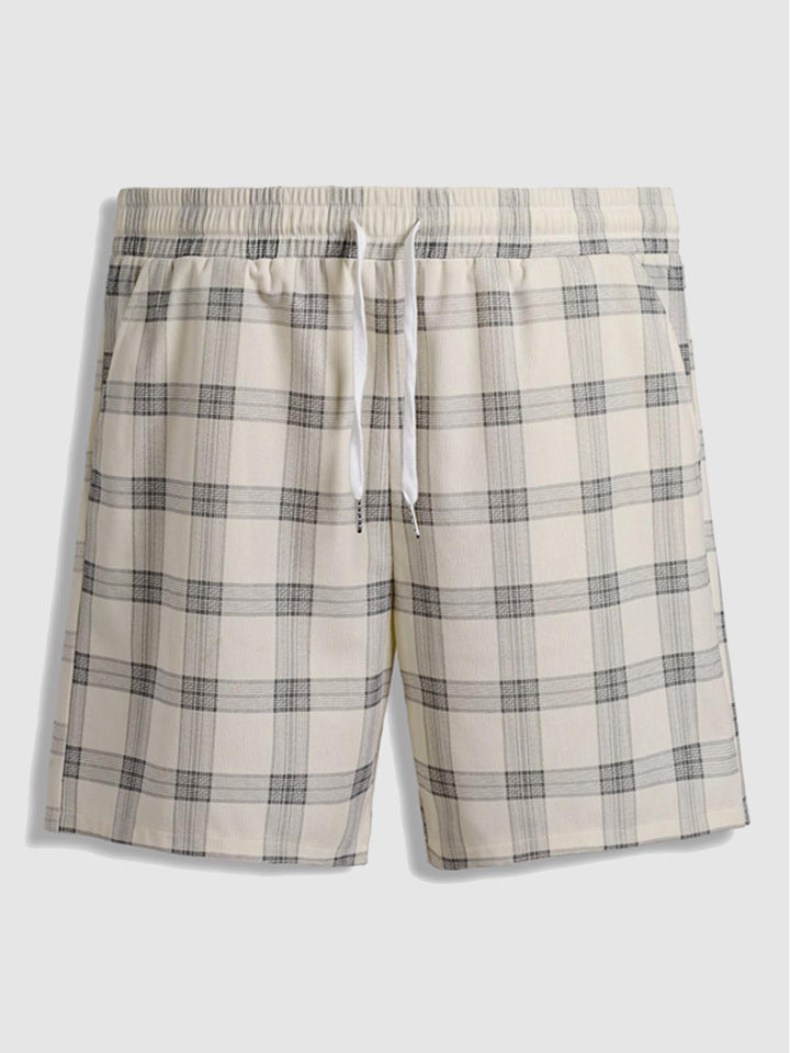 Men's corduroy plaid casual elastic waist shorts