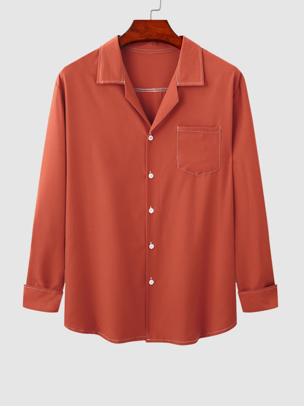 Men's Solid Color Cuban Collar Casual Shirt