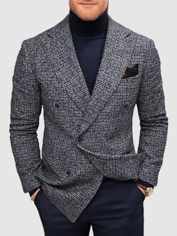 Men's Plaid Wool Blend Casual  Button Blazer