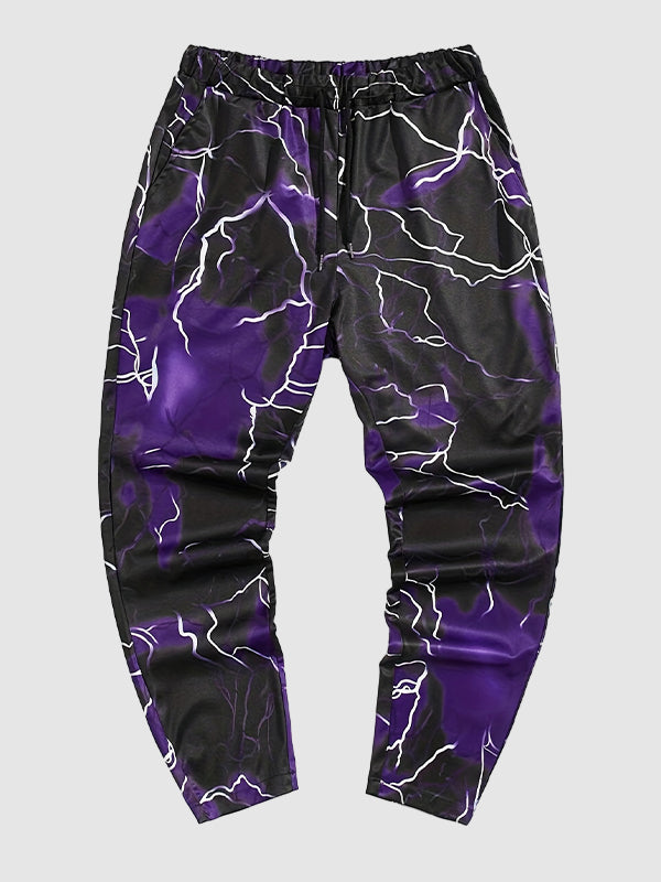 Men's Lightning Graphic Print Elastic Waist Casual Pants