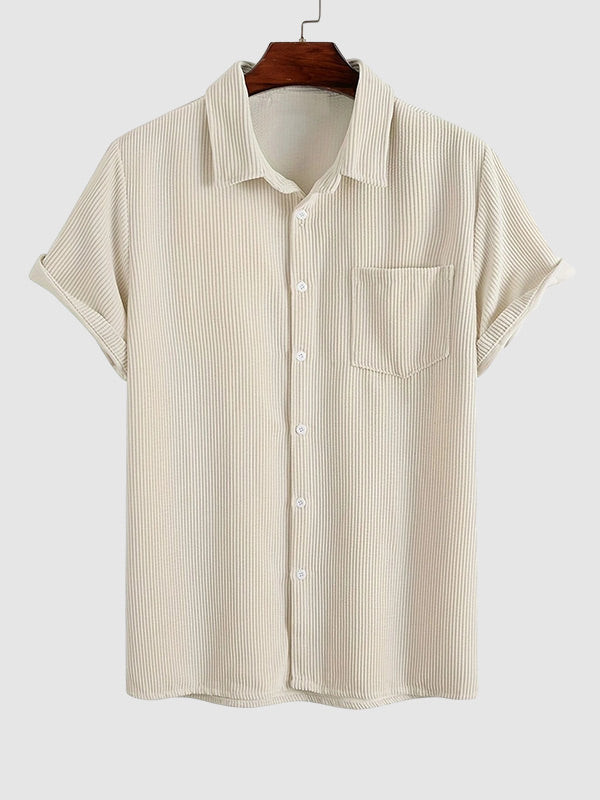 Men's corduroy  solid color short-sleeved shirt