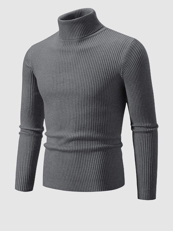 Men's Solid Color Striped Textured Turtleneck Sweater