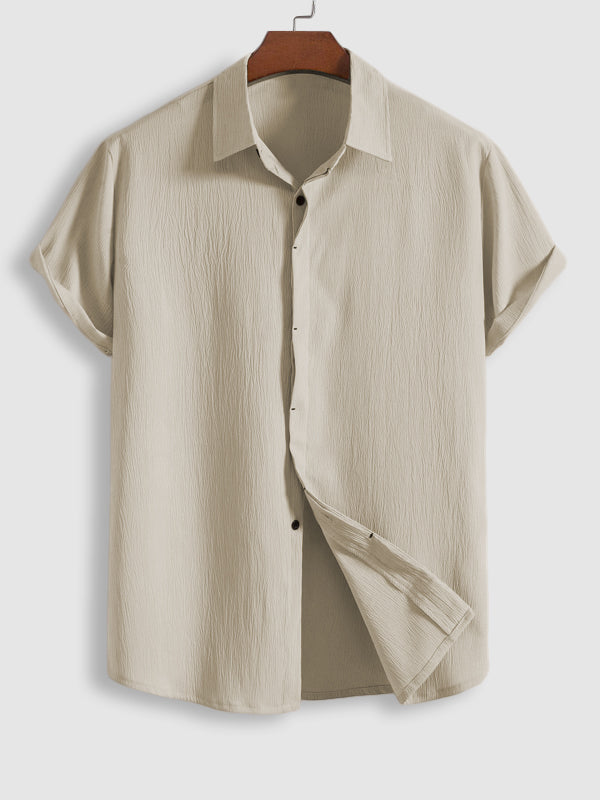 Men's Cotton Linen Lapel Short Sleeve Shirt