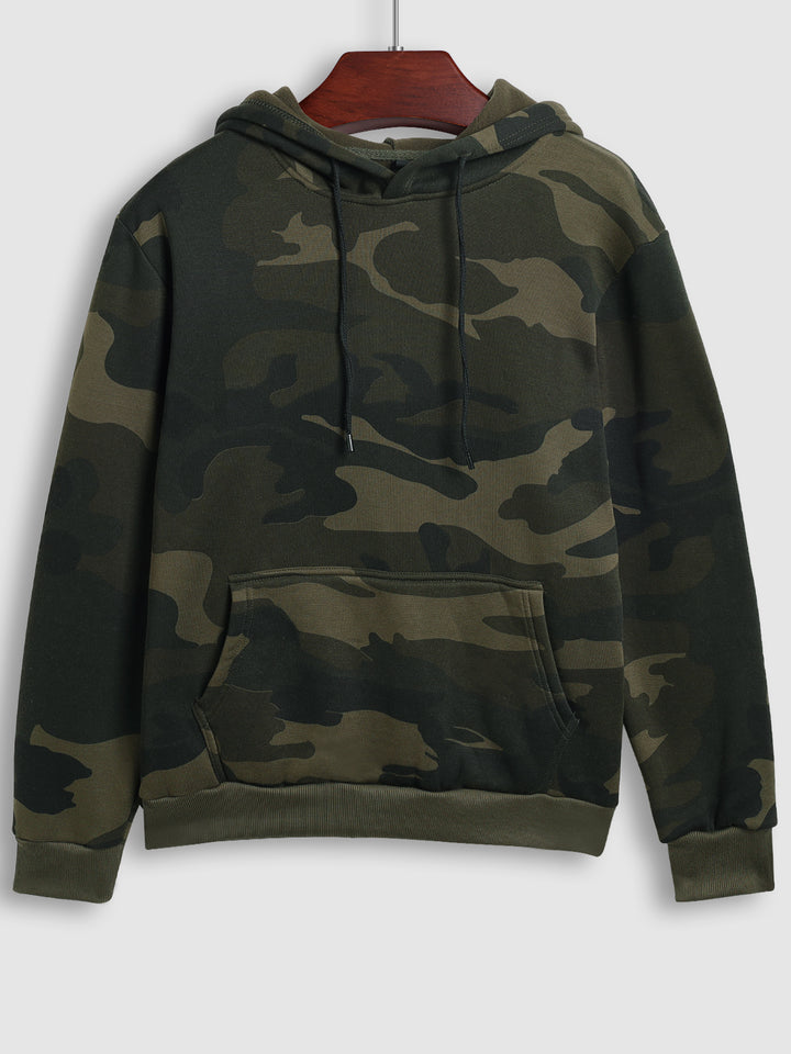 Men's hooded drawstring casual camouflage patchwork sweatshirt