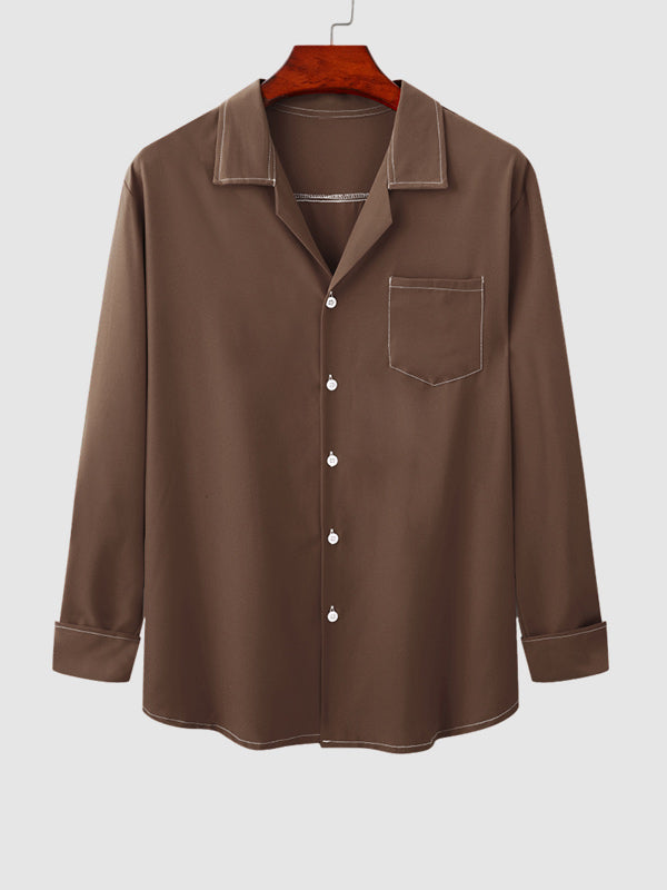 Men's Solid Color Cuban Collar Casual Shirt