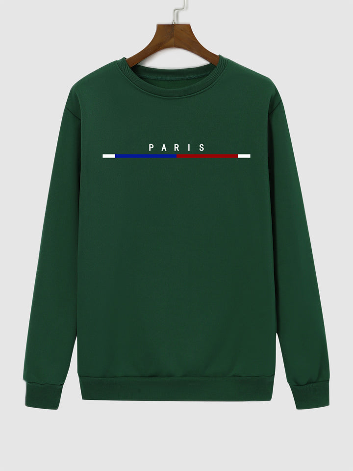 Men's "PARIS" Graphic Fleece Lined Pullover Crewneck