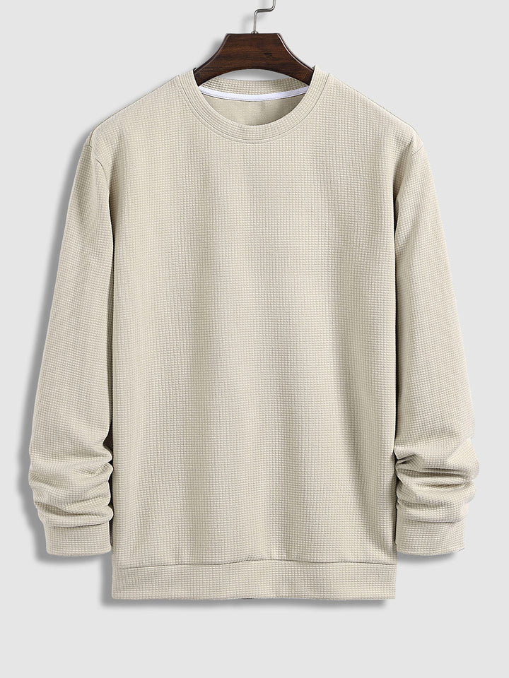 Men's Solid Color Textured Puff Grid Casual Crewneck Sweatshirt