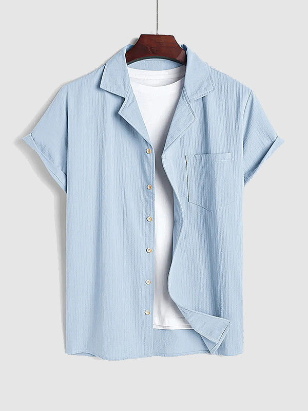 Men's casual textured Cuban collar short-sleeved shirt