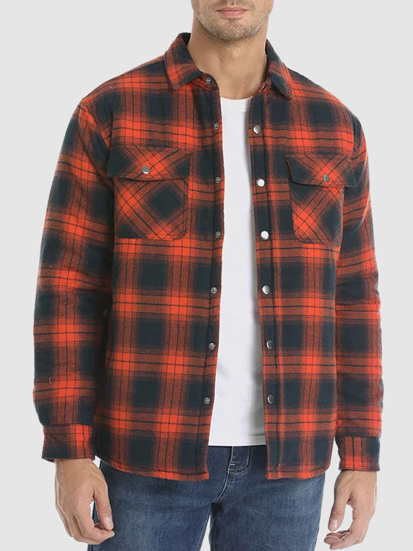 Men's plaid quilted thickened lapel warm shirt jacket