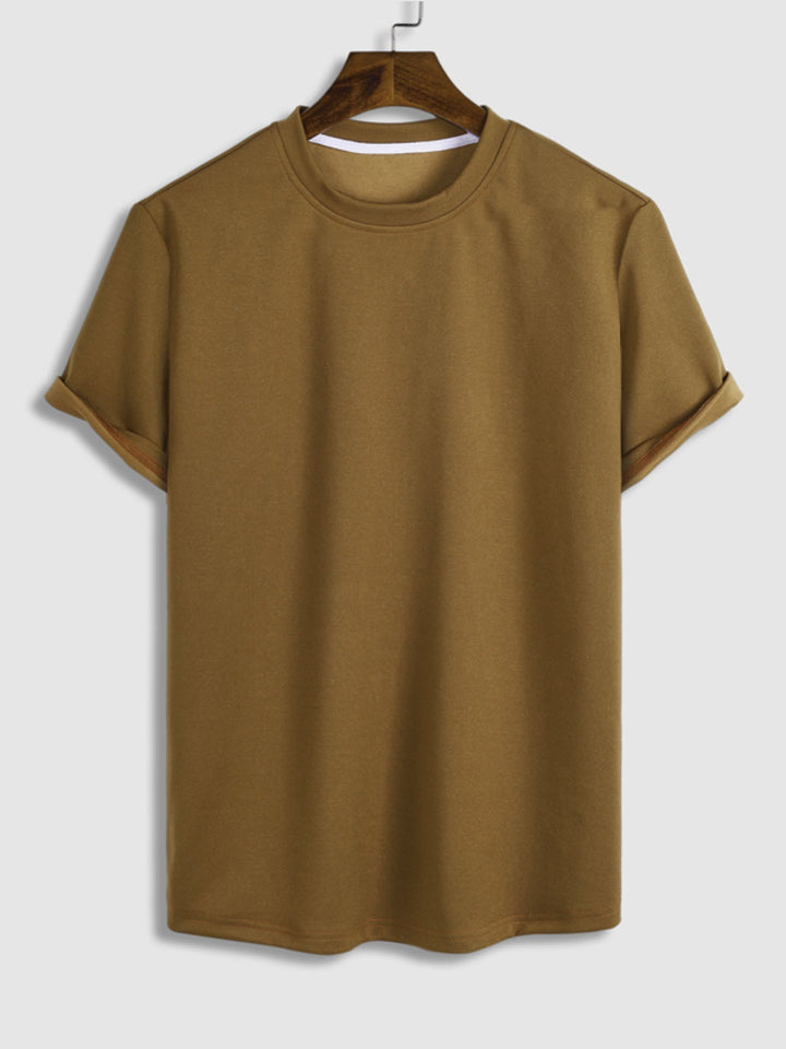 Men's solid color pique texture round neck short-sleeved T-shirt