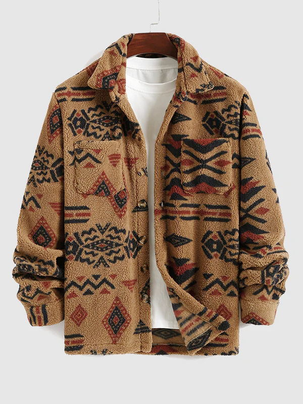 Men's Retro Ethnic Style Alpine Fleece Lapel Jacket