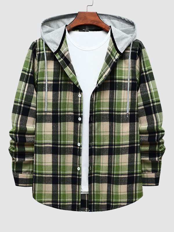 Men's casual plaid thin hooded jacket