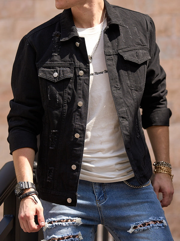 Men's Double Pocket Distressed Casual Denim Jacket