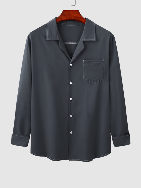 Men's Solid Color Cuban Collar Casual Shirt