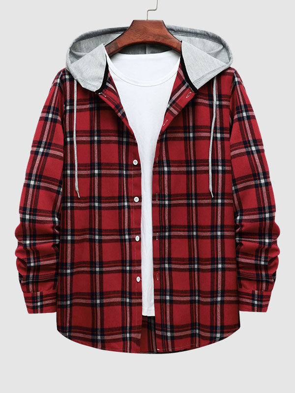 Men's casual plaid thin hooded jacket