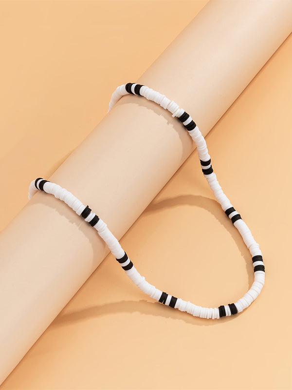 Ethnic style black and white stitching simple geometric necklace