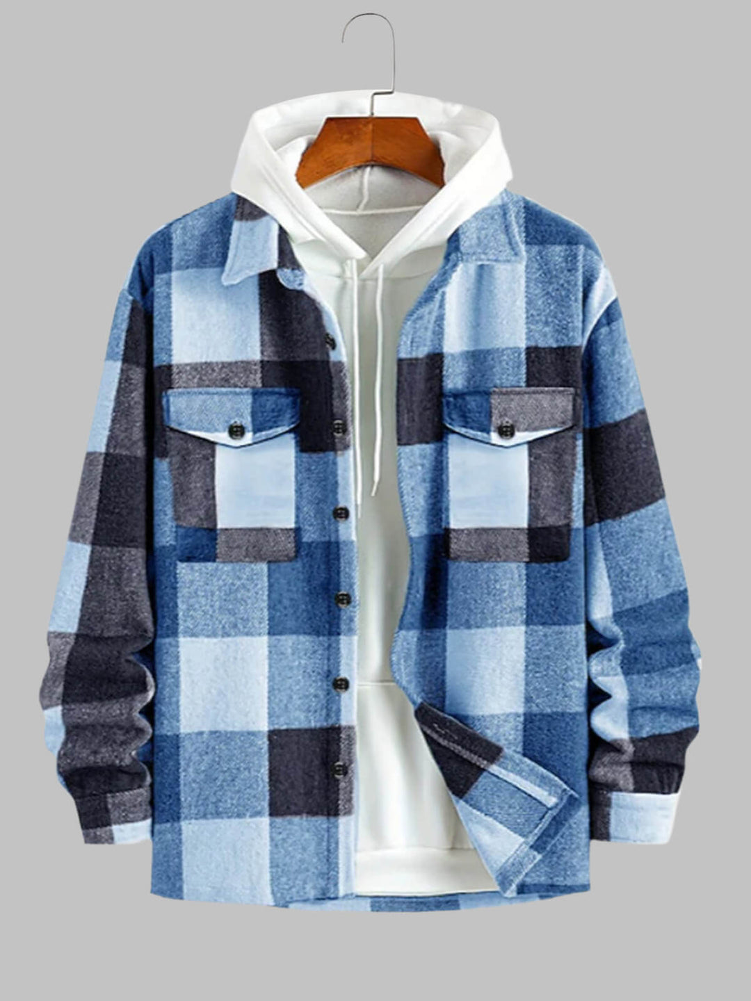 Men's Woolen Plaid Double-Pocket Button Jacket