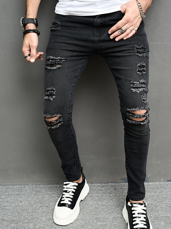 Men's Straight Leg Distressed Denim Jeans