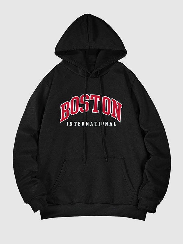 Men's "BOSTON" letter print hoodie black