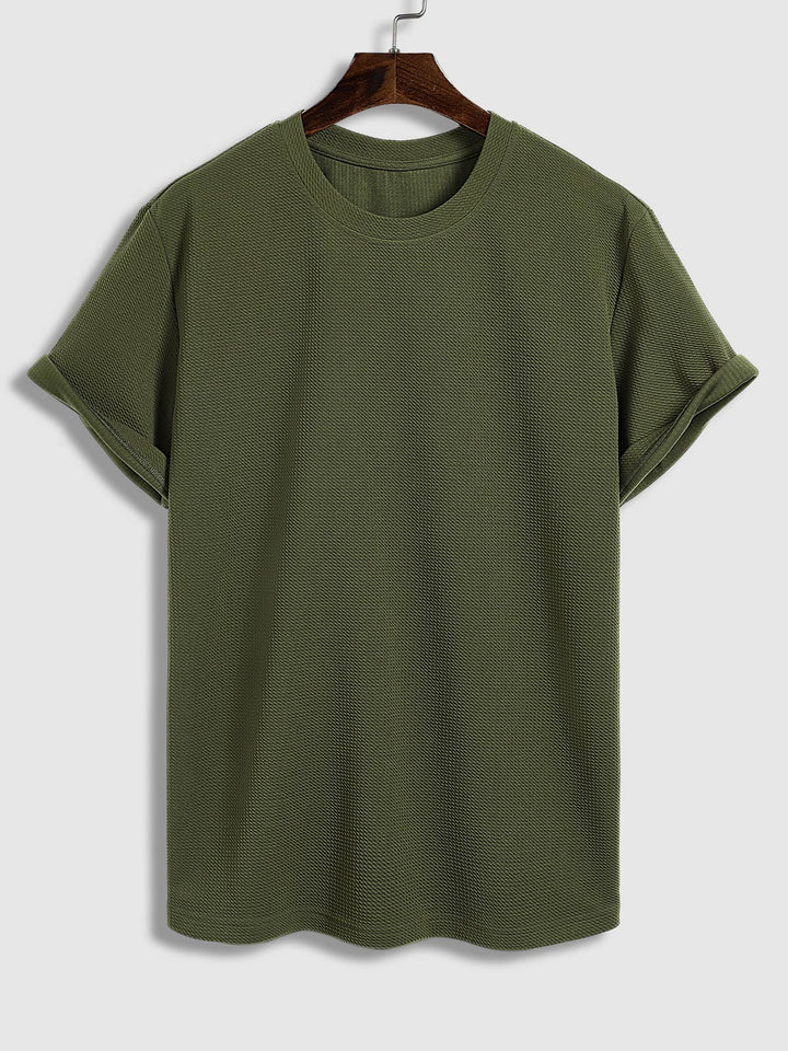 Men's solid color textured casual round neck short-sleeved T-shirt